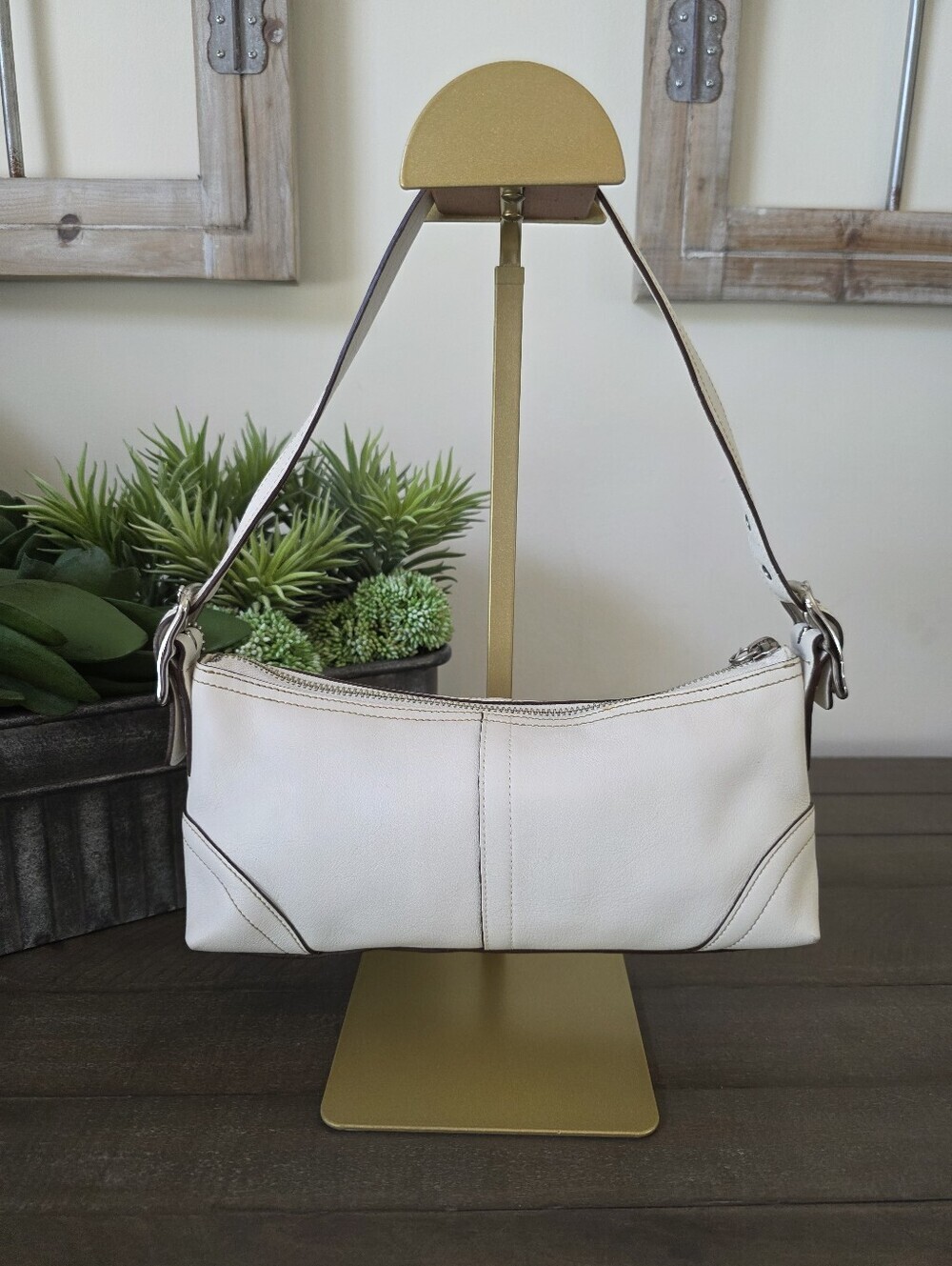 Vintage Coach Soho Leather Baguette Shoulder Bag Y2K 2005-White - Picture 2 of 15